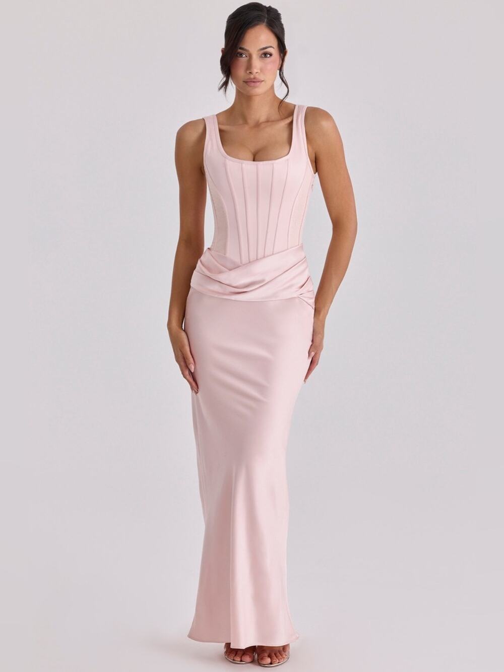 House of CB Kira Blush Pink Satin Gathered Maxi Dress XS